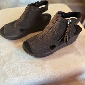 Yellow Box Brown Textured Wedge Sandals